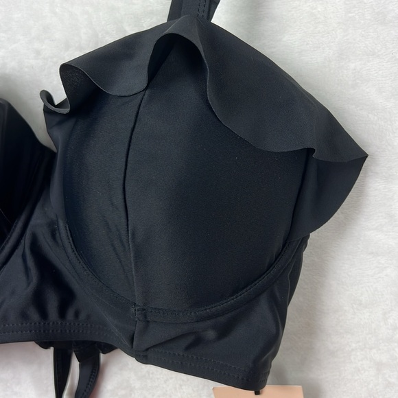 Unique Vintage Black Padded Southampton Ruffle Long Line Corset Swim Bikini Top - Picture 6 of 15